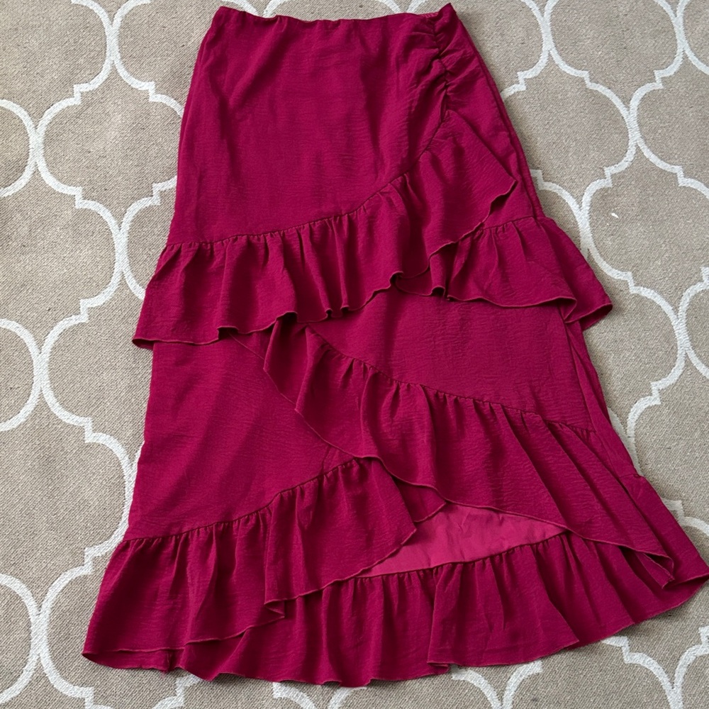Ruffled Midi Skirt in Berry Pink